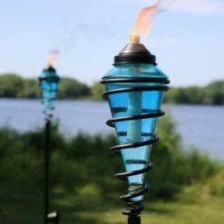 Best reviews of 🌟 Sunnydaze Decor Sunnydaze Outdoor Adjustable Height Glass and Metal Swirl Patio Table and Lawn Citronella Torch Set - Blue - 4pk ✔️ -Outdoor Lighting Store unnamed file 766
