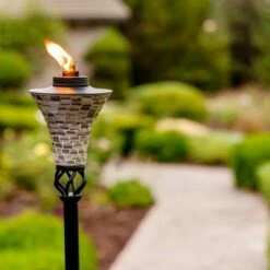 Brand new 👍 Tiki Brand 62" Hosta Metal Torch Gray Mosaic ✨ -Outdoor Lighting Store unnamed file 771