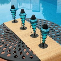 New 😀 Sunnydaze Decor Sunnydaze Outdoor Tabletop Glass and Metal Swirl Patio Table and Lawn Citronella Torch Set - Blue - 8pk 🎁 -Outdoor Lighting Store unnamed file 845