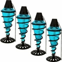 New 😀 Sunnydaze Decor Sunnydaze Outdoor Tabletop Glass and Metal Swirl Patio Table and Lawn Citronella Torch Set - Blue - 8pk 🎁 -Outdoor Lighting Store unnamed file 846
