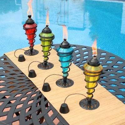 Best deal ❤️ Sunnydaze Decor Sunnydaze Outdoor Tabletop Glass and Metal Swirl Patio Table and Lawn Citronella Torch Set - Blue, Red, Green, and Yellow - 4pc ✨ 3 Best deal ❤️ Sunnydaze Decor Sunnydaze Outdoor Tabletop Glass and Metal Swirl Patio Table and Lawn Citronella Torch Set - Blue, Red, Green, and Yellow - 4pc ✨