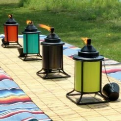 Outlet ✔️ Sunnydaze Decor Sunnydaze Outdoor Metal Patio Deck Poolside Lawn Tabletop Citronella Torch Set - Green, Blue, Orange, and Brown - 4pc 🌟