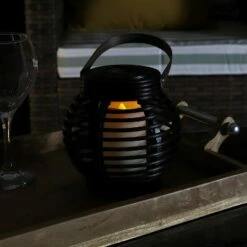 Promo ✨ Sunnydaze Decor Sunnydaze Outdoor Patio Garden Lerena LED Hanging Tabletop Solar Powered Lantern with Candle - 6" - Black 💯