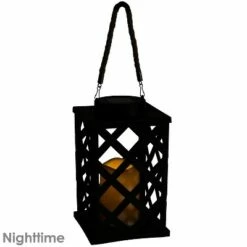 Best Sale ⌛ Sunnydaze Decor Sunnydaze Outdoor Modern Crosshatch Hanging Tabletop Solar LED Rustic Farmhouse Decorative Candle Lantern - 9" - Black - 2pk 🌟 -Outdoor Lighting Store unnamed file 919