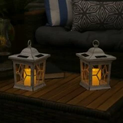 Promo 🥰 Sunnydaze Decor Sunnydaze Outdoor Lucien Hanging Tabletop Solar LED Rustic Farmhouse Decorative Candle Lantern - 9" - White - 4pk 🎁