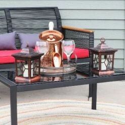 New 🔥 Sunnydaze Decor Sunnydaze Outdoor Lucien Hanging Tabletop Solar LED Rustic Farmhouse Decorative Candle Lantern - 9" - Copper - 4pk 👍 -Outdoor Lighting Store unnamed file 934