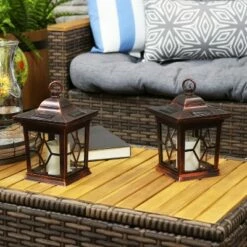 New 🔥 Sunnydaze Decor Sunnydaze Outdoor Lucien Hanging Tabletop Solar LED Rustic Farmhouse Decorative Candle Lantern - 9" - Copper - 4pk 👍 -Outdoor Lighting Store unnamed file 935