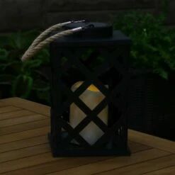 Top 10 💯 Sunnydaze Decor Sunnydaze Outdoor Modern Crosshatch Hanging Tabletop Solar LED Rustic Farmhouse Decorative Candle Lantern - 9" - Black ⌛