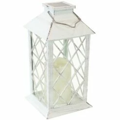 Buy 🔔 Sunnydaze Decor Sunnydaze Outdoor Concord Hanging Tabletop Solar LED Rustic Farmhouse Decorative Candle Lantern - 11" - White - 2pk ✨ -Outdoor Lighting Store unnamed file 959