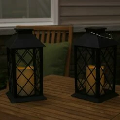 Brand new ❤️ Sunnydaze Decor Sunnydaze Outdoor Concord Hanging Tabletop Solar LED Rustic Farmhouse Decorative Candle Lantern - 11" - Black - 2pk 😉
