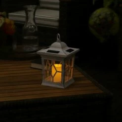 Coupon 🥰 Sunnydaze Decor Sunnydaze Outdoor Lucien Hanging Tabletop Solar LED Rustic Farmhouse Decorative Candle Lantern - 9" - White 🔥