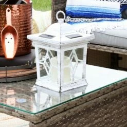 Coupon 🥰 Sunnydaze Decor Sunnydaze Outdoor Lucien Hanging Tabletop Solar LED Rustic Farmhouse Decorative Candle Lantern - 9" - White 🔥 -Outdoor Lighting Store unnamed file 991